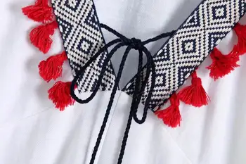 Ženy Biele Šaty Letné 2019 Nové Módne Výšivky Strapec Gule Čipky Tvaru Preppy Šaty Feminino Vestidos