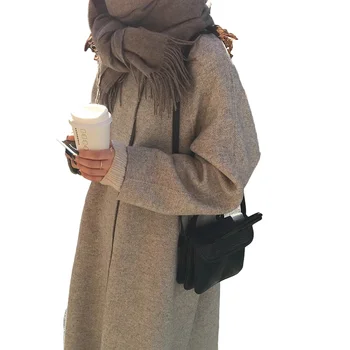 Jeseň Zima Ženy Vlnené Kabát Dlhý Rukáv Dámske Sako Voľné Farbou Elegantné Manteau Femme Plus Veľkosť Abrigo Mujer