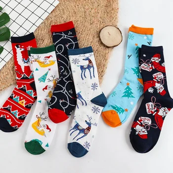 Vtipné Vianočné Ženy Dámy Teplé Ponožky Bežné Bavlna Elk Snehuliak Santa Claus Vytlačené Ponožky Calcetines Ponožky