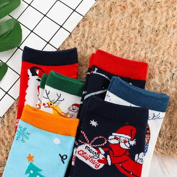 Vtipné Vianočné Ženy Dámy Teplé Ponožky Bežné Bavlna Elk Snehuliak Santa Claus Vytlačené Ponožky Calcetines Ponožky