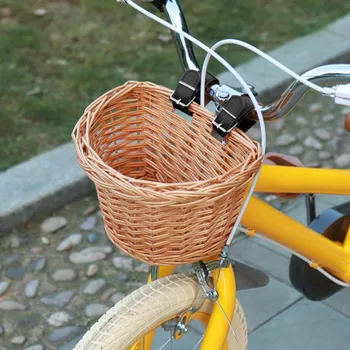 Prútený Predné Riadidlá Košík Na Bicykel Prenosné Ručne Tkané Ľudové Remeslá Požičovňa Úložný Kôš S Koženými Remienkami
