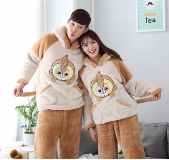 Žena a Muž Milovníkov kawaii opice vytlačené Zvierat Sleepwear pyžamo topy+nohavice teplo domova handričkou nastaviť M-XXL