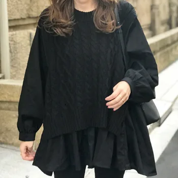 ZCSMLL ženy zimné oblečenie, sveter Kolo golier dlhý rukáv kórejský módne rozdelenie pletených topy jeseň voľné Jumper 2021