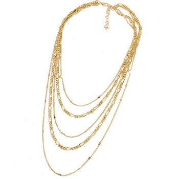 Trendy Sveter Náhrdelník Pre Ženy Elegantné Kúzlo Zlatá Farba Zliatiny Viacvrstvových Choker Reťazca Náhrdelníky Príslušenstvo Šperky