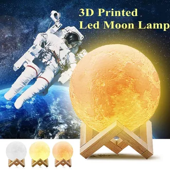 FENGLAIYI Nabíjateľná LED Nočné Svetlo Mesiaca Lampa 3D Tlač Moonlight RGB/2 Zmena Farby Patted Dotyk Pre Kreatívny Darček HomeDecor