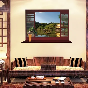 Kreatívne nová Čínska obývacia izba, spálňa štúdia samolepky na stenu klasickej Čínskej štýl false okno lete zobraziť jazera