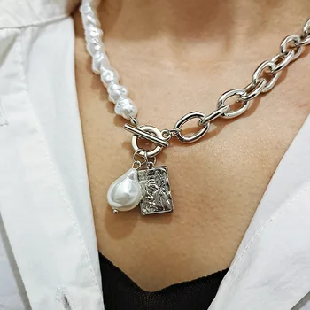 Vintage Baroková Perla Nepravidelného Zámku Reťaze Náhrdelník 2020 Geometrické Aangel Prívesok Love Náhrdelníky pre Ženy Punk Šperky
