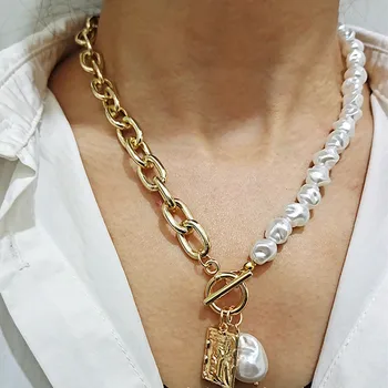 Vintage Baroková Perla Nepravidelného Zámku Reťaze Náhrdelník 2020 Geometrické Aangel Prívesok Love Náhrdelníky pre Ženy Punk Šperky