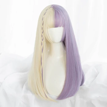 Cosplay sladké lolita parochňu fialová, biela farba, zodpovedajúce anime parochňu dlhé rovné vlasy rany kawaii parochňu kawaii dievča loli parochne
