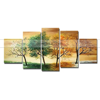 5 ks/set Handpainted Kvety stromu Krajiny maľovanie na plátno na Stenu art Decor obraz krajiny olejomaľba Na Plátne