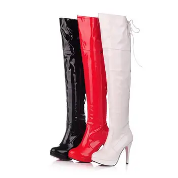 Ich ženské topánky podkolienok strane zips sexy ultra - tenké päty veľkosť 33-43 Červená, čierna a biela tyč tanečné topánky a knigh