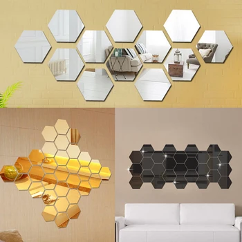 1pc 4.6 x 2.3 cm 3D Hexagon Akryl Zrkadlo Samolepky na Stenu DIY Wall Art Decor Nálepky Domov Obývacia Izba, Zrkadlovo Nálepky Zlato Miroir