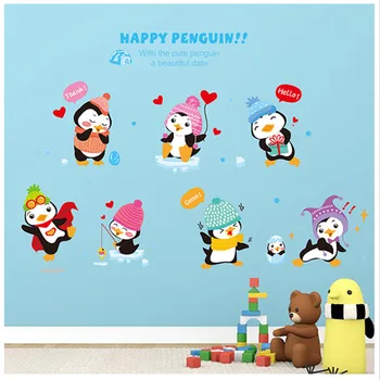 Šťastný Penguin Deti Izby Nástenné samolepiace Nálepky Mš Nálepku Kúpeľňa Plagát Tapety Domáce Dekorácie Stenu