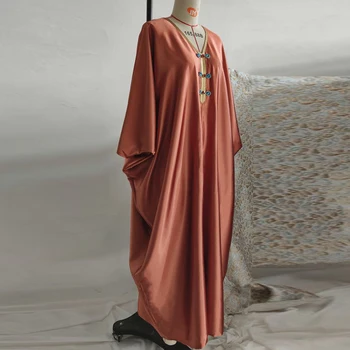 Eid Abaya Dubaj Turecko Hidžáb Moslimských Saténové Šaty Islam Oblečenie Šaty Abayas Pre Ženy Omán Župan Femme Musulman De Režim Vestido