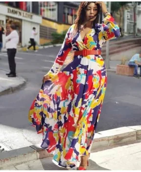 Africké Šaty Pre Ženy 2021 Nových Afrických Dlho Maxi Šaty Dashiki Módne Dlhý Rukáv Voľné Šaty Žien Afriky Oblečenie