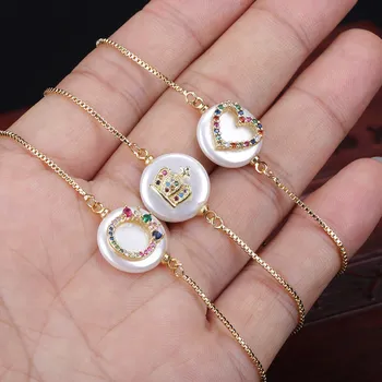 5 ks/veľa mix cz spevnené malé srdce kúzlo ploché okrúhle mince pearl konektor kúzlo zlato elegantná odkaz náramok pre ženu šperky