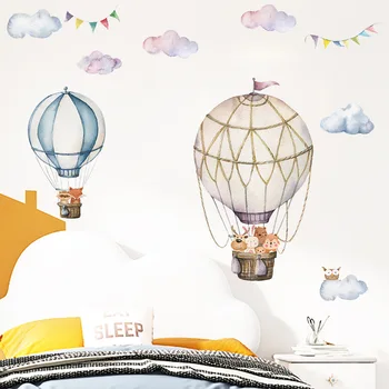 Cartoon Zvierat teplovzdušný Balón Samolepky na Stenu pre Deti Izby, Spálne, Obývacia Izba Dekor Dekorácie Nordic Samolepiace nástenná maľba