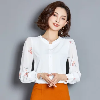 Dámske Oblečenie 2021 dámske Blúzky Plus Veľkosť Ženy Biele Tričko Dlhý Rukáv Košele kórejský Košele Šifón Blúzka Lady Topy 2640