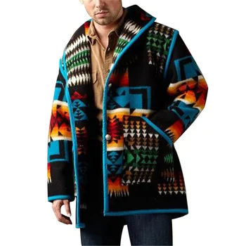 Muži Oblečenie 2021 Hot Štýl Európskej Americký Klope Vlnené Vytlačené Móda na Jeseň a Zimu Muž Bunda