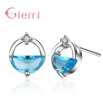 Modré Crystal Drop Náušnice pre Ženy Geometrické Duté Polkruhová Žiarivý Zirkón S 90 Prameň Vody, Náušnice, Šperky