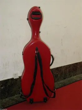1pcs červenej farby, pevný laminát 4/4 violončelo prípade wheells