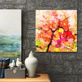Frameless abstraktné krásne ružové strom wall art Obrázky ručné olejomaľba na Plátne pre obývacia izba domáce Dekorácie