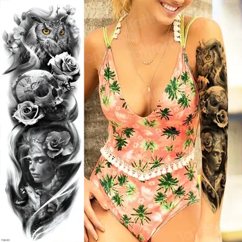Nálepky ženy tetovanie oversleeve dočasné tattoo rukáv dlhý rukáv halloween telo nálepky lebky smrti, tetovanie veľké letné