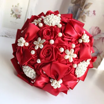Svadobné Kytice Červených Ruží Pearl Svadobné Umelý Kvet Kytice Romantickú Svadbu Bling Nevesty Ramo De Novia