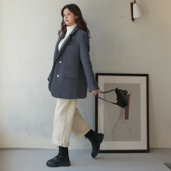Retro zosilnené vlnené sako pre ženy, krátka verzia novej kórejskej verzii krátke vlnené kabát na jeseň/v zime roku 2020