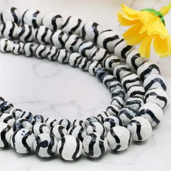6 8 10 mm Kolo Čierna Biela Zebra Agates Voľné Korálky DIY Onyx Prírodného Kameňa Ženy Dievča Módne Šperky Robiť Dizajn