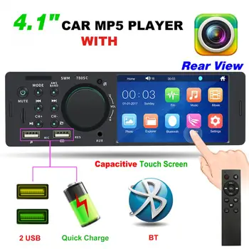 4.1 Palcový Dual USB Bluetooth Dotykový Displej Multimediálny MP5 Prehrávač Auto Stereo Rádio s Rýchle Nabíjanie Telefónu a Zadná Kamera