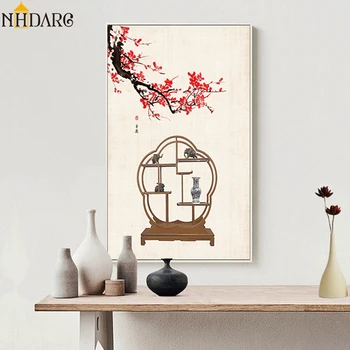 Nová Čínska Stále života Slivkové Kvety Scenérie Plagáty a Vytlačí Plátno na Maľovanie na Stenu Umenie Stenu Obrázok pre Obývacia Izba Domova