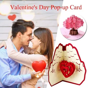Valentína až Karta 1pc Svadobné Party Výročie 3D Pohľadnice Láska Na Dlani & Čerešňa Pohľadnicu