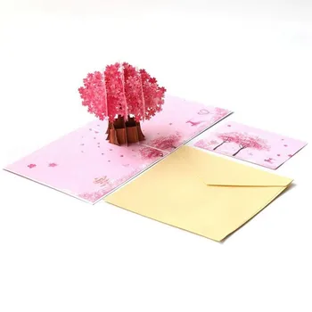 Valentína až Karta 1pc Svadobné Party Výročie 3D Pohľadnice Láska Na Dlani & Čerešňa Pohľadnicu