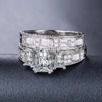 Pár Prstene Pre Ženy Vintage Módne Šperky 925 Silver Vyplniť Drop Shipping Princezná Rez AAA CZ Party v Pohode Svadobný Prsteň Darček