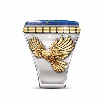 Móda Panovačný Osobnosti Eagle Totem Mens Krúžok Námestie Prírodné Lapis Lazuli Hawk Biker Prstene pre Mužov, Hip Hop, Rock Šperky