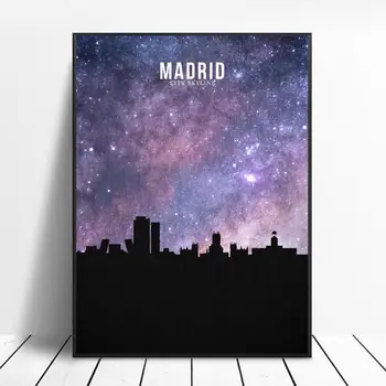 MADRID Hviezdna Mesto Skyline Plátno Art Print Stene Plagát Obývacia Izba Dekorácie Č Rám
