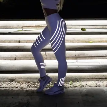 Letné Ženy Legíny Vysoký Pás Žiariace Fitness Rainbow Reflexné Laser Prúžok Tlač Leggins Žena Nohavice Cvičenie Leginy