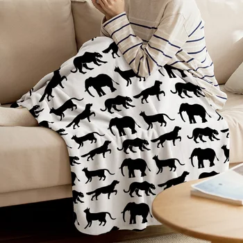Zviera Slon, Pes Kotvy Gepard Čierna Silueta Coral Fleece Fuzzy Prikrývky na Posteľ Hodí Bedsheet pre Deti, Dievčatá