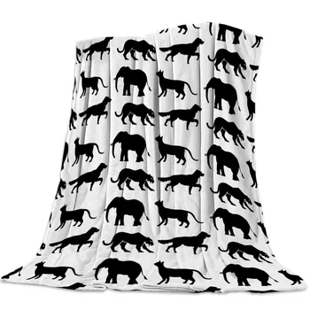 Zviera Slon, Pes Kotvy Gepard Čierna Silueta Coral Fleece Fuzzy Prikrývky na Posteľ Hodí Bedsheet pre Deti, Dievčatá