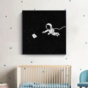 Cartoon Priestor Vesmíru Astronaut Planéty Domova Wall Art Plátno na Maľovanie Deti Láskavosti Plagáty Dekor pre Obývacia Izba Cuadros