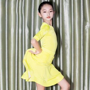 2020 Nové Deti Latinskej Tanečnej Súťaže Šaty Profesionálne Latinskej Praxi Oblečenie Dievčatá Samba Výkon Oblečenie Žltej Farby