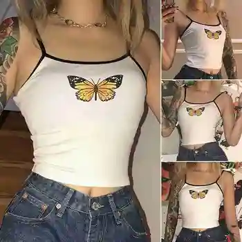 Letné Nové Módne Motýľ Tlače, Šatka Sexy Dámy Bez Rukávov Biely Motýľ Tlače Vesta