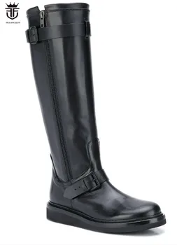 FR.LANCELOT 2020 Nové čierne kožené boot bod prst kolená vysoké topánky námestie pracky mujer botas strany obuv muži silné päty