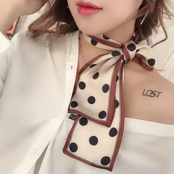 2019NEW kórejskej ženy hodvábna šatka klasické tlače bodky dlhý šál ružová krku šatku módne neckerchief vlasy šatka pre dievčatá