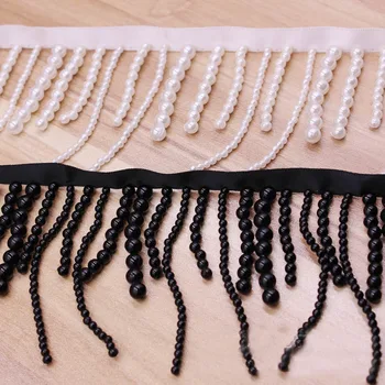 2Yards Korálkové Strapce Výbava Biela Čierna Dlho Pearl Strapec čipky Prívesok Výbava Pre DIY kostým Opona a výzdoba