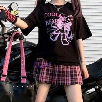 Vintage Punk Harajuku Grunge Gotický Tmavé List Topy voľné Krátky Rukáv Plus Veľkosť Anime, komiksu, zábavné vytlačiť oblečenie dropshipping