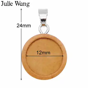 Julie Wang 4PCS Dreva Kolo Cabochon základné Nastavenie S Háčikmi Charms Prázdny Rám Zásobník Šperky, Takže Príslušenstvo Vnútorné Veľkosť 12mm