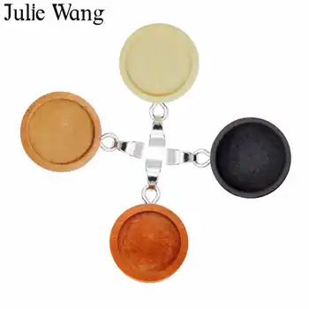 Julie Wang 4PCS Dreva Kolo Cabochon základné Nastavenie S Háčikmi Charms Prázdny Rám Zásobník Šperky, Takže Príslušenstvo Vnútorné Veľkosť 12mm