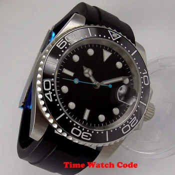Čierna Č logo 40 mm pánske náramkové hodinky NH35 alebo Miyota automatický pohyb sterilné dial sapphire auto dátum keramická fazeta gumy popruh
